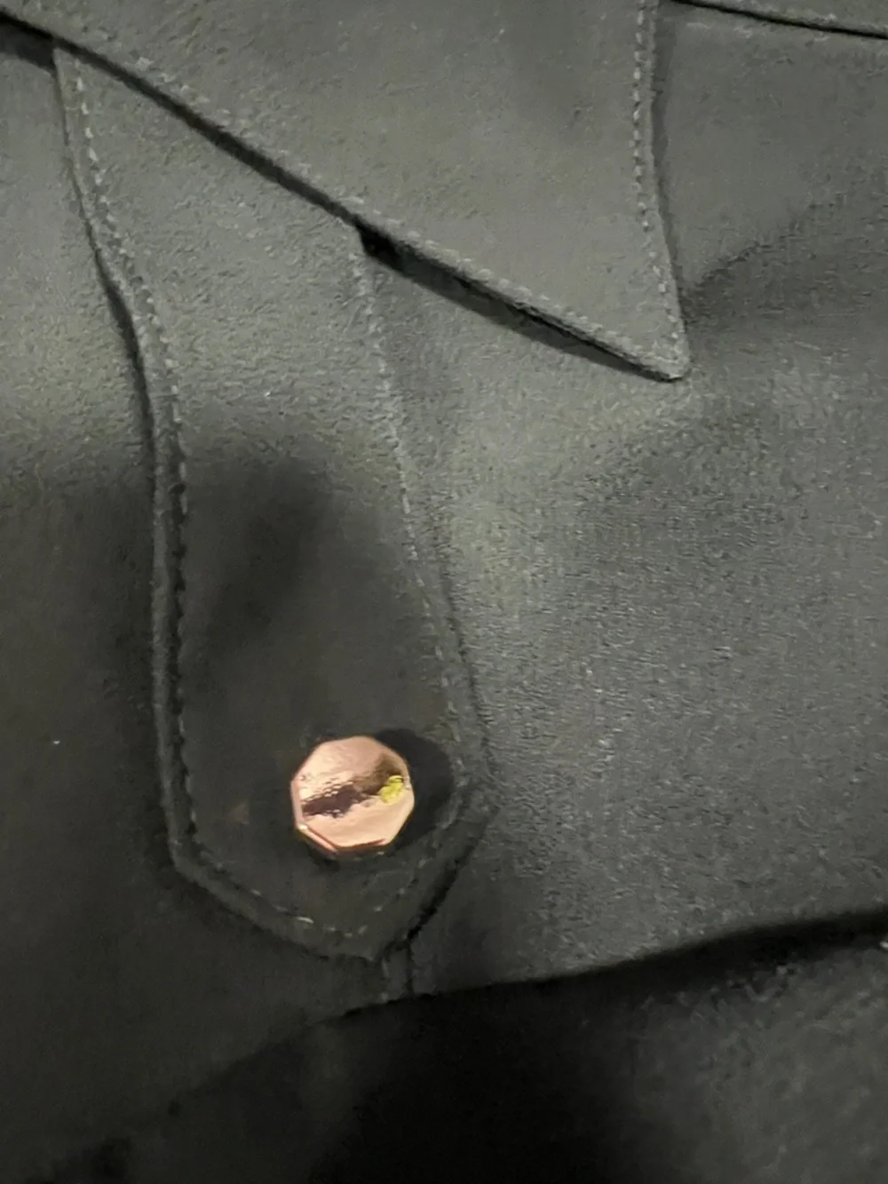 Express Olive Utility Button-Down Shirt with Gold Buttons - Picture 5 of 7